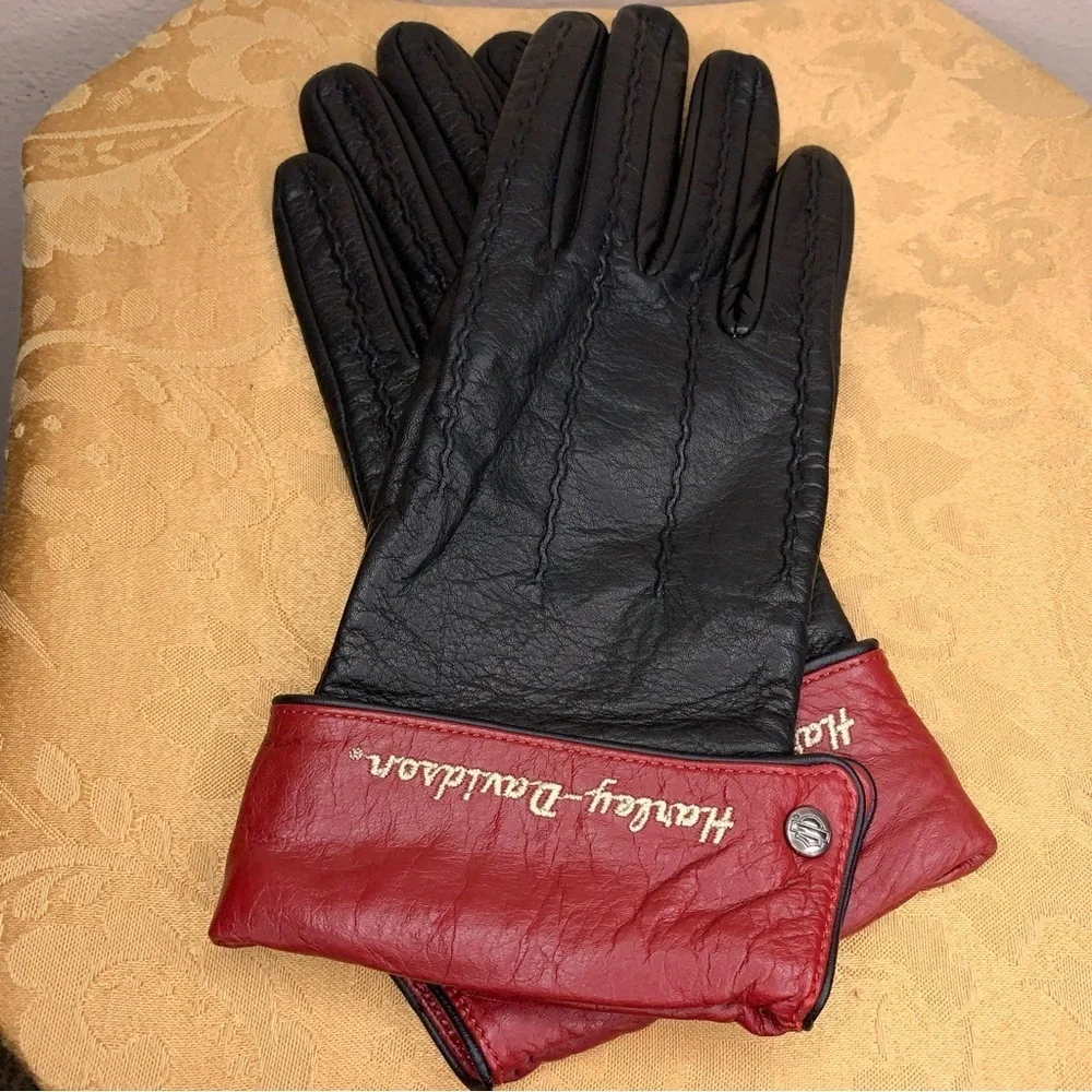 XL Womens Harley Davidson Motorcycle Soft Leather Gloves Embroidered